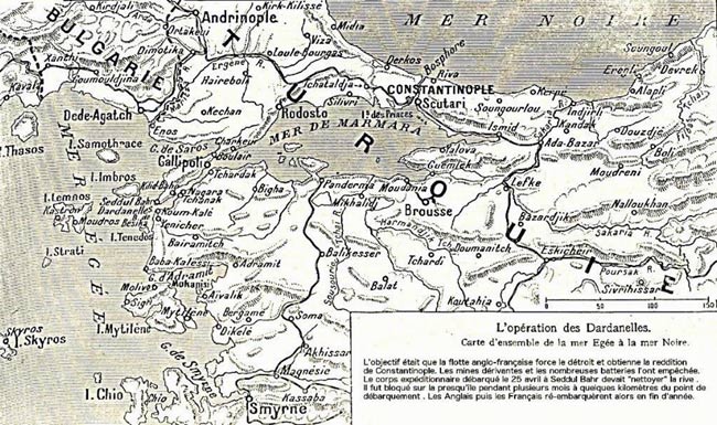 La carte des Dardanelles novembre 1914